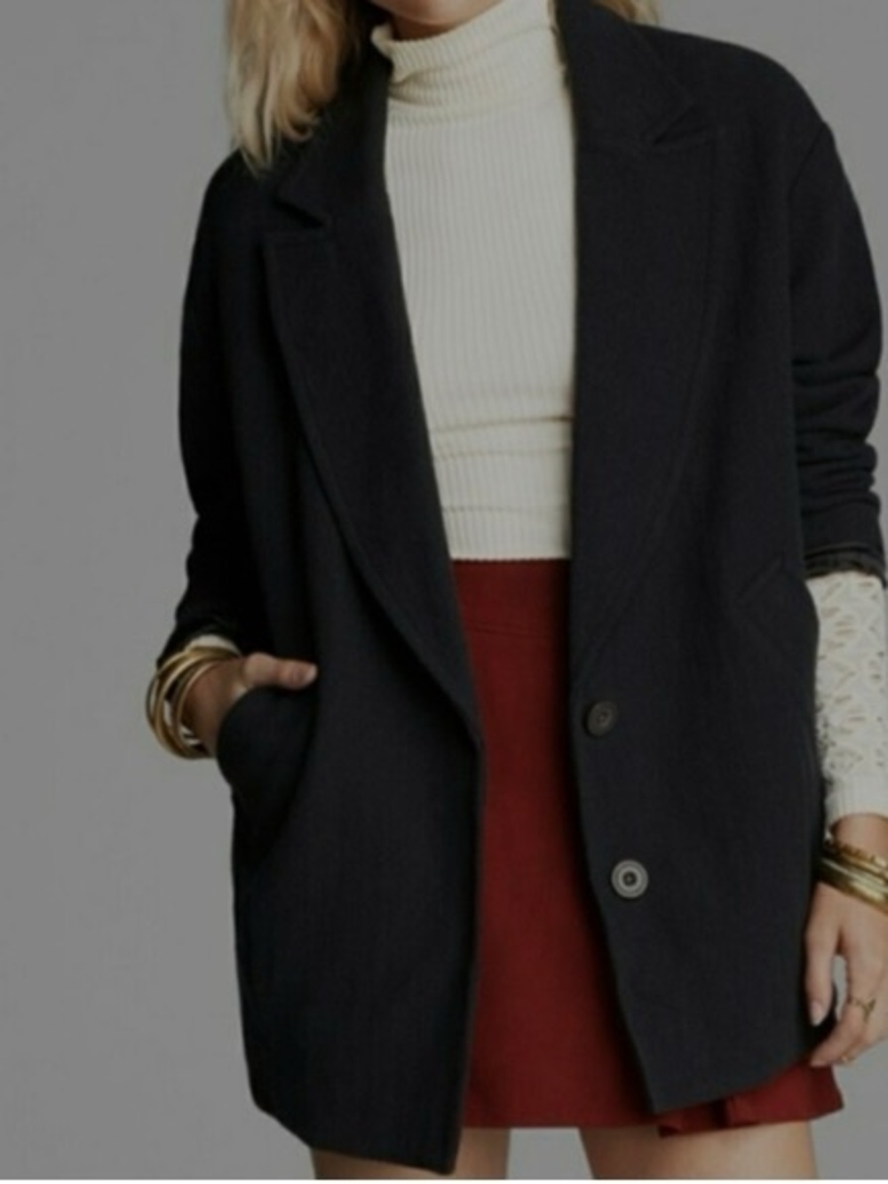 Vintage Free People Dark Blue Black Oversized Slouchy Blazer Jacket